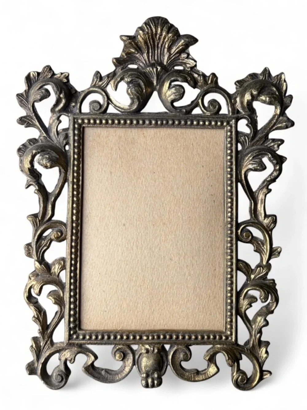 Vintage Gilt Metal Ornate Art Nouveau Baroque Style Owl Motif Picture Frame